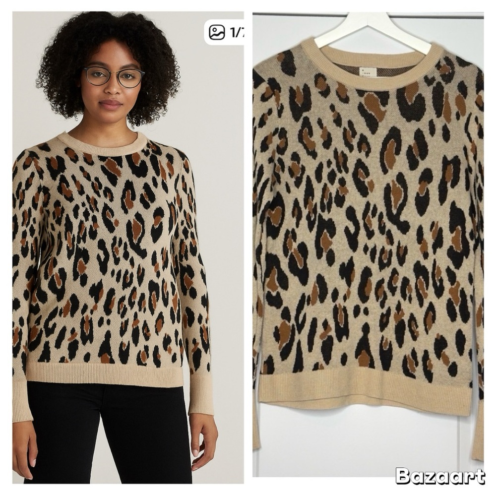 A New Day Leopard Print Crew Neck Pullover Sz M